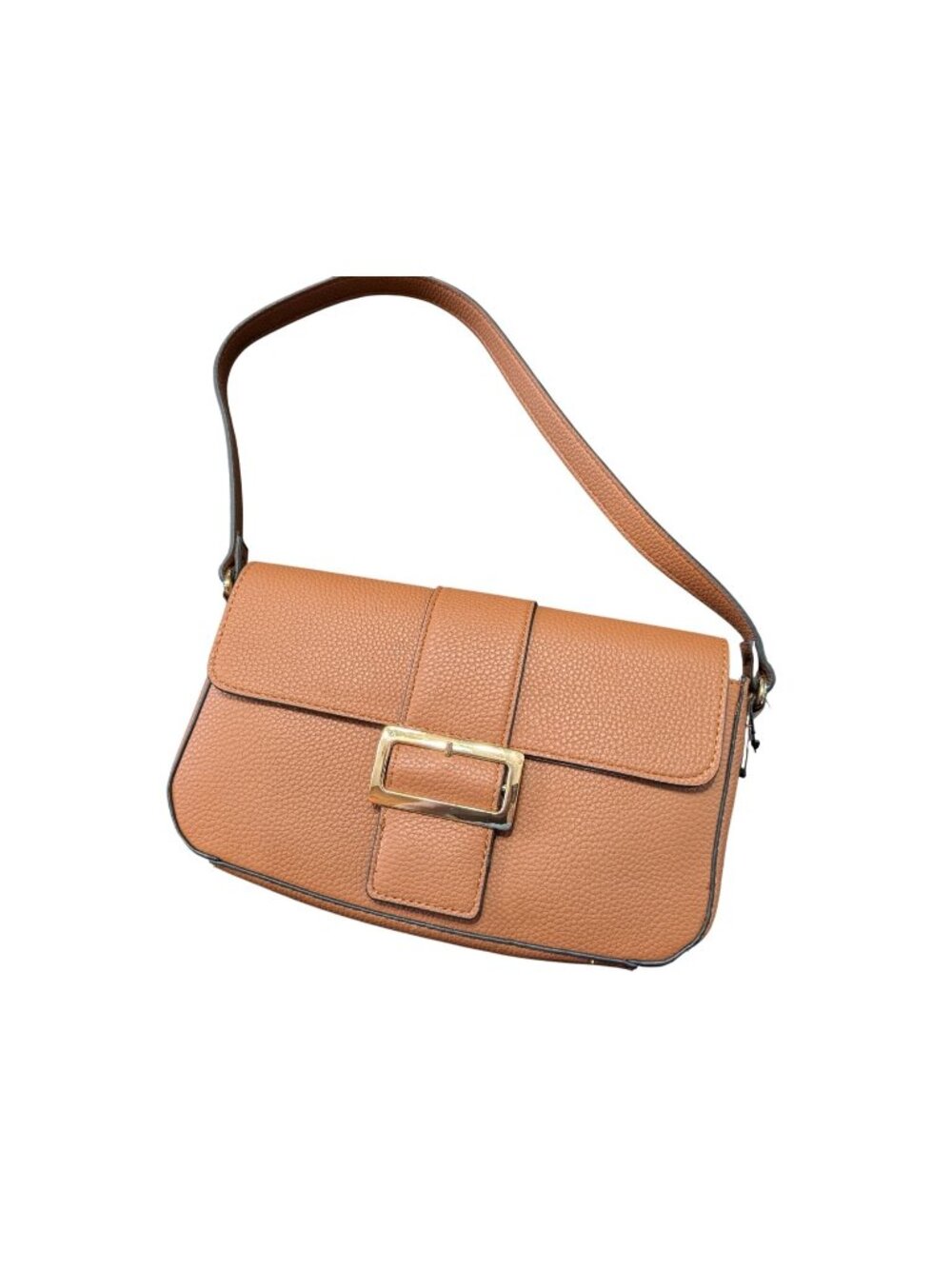 Nanette Lepore Fiona Flap Baguette Tan Pebbled Faux Leather Handbag Vegan NWT
